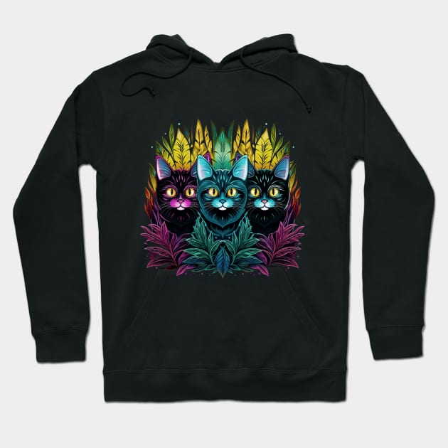 Bright new print, with two neon cats. Beautiful illustration. Hoodie by Art KateDav